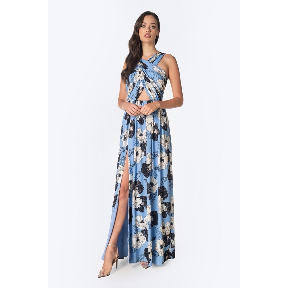 Dress the Population Blue Floral Maxi Dress with Cutout